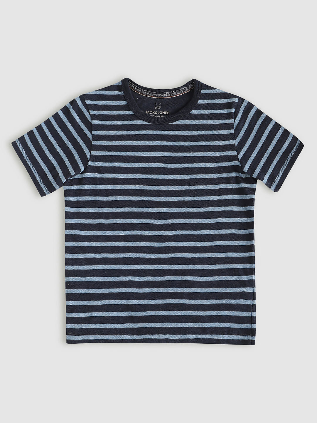 Boys Blue Striped Crew Neck T-Shirt