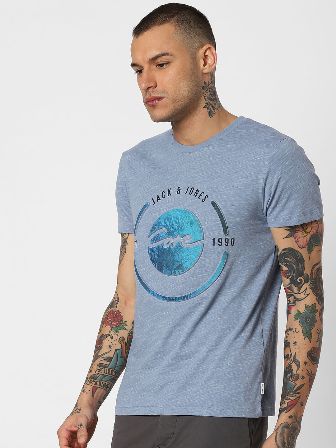Blue Graphic Print Crew Neck T-Shirt