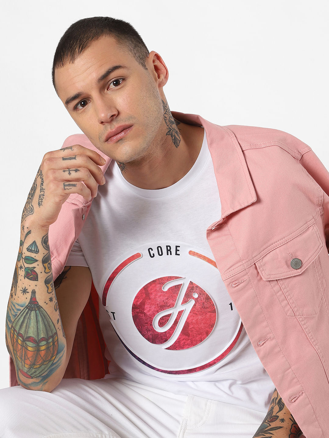 White Logo Print Crew Neck T-Shirt