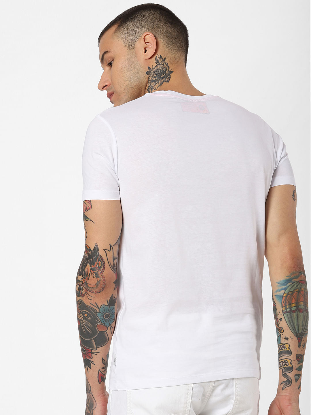 White Logo Print Crew Neck T-Shirt