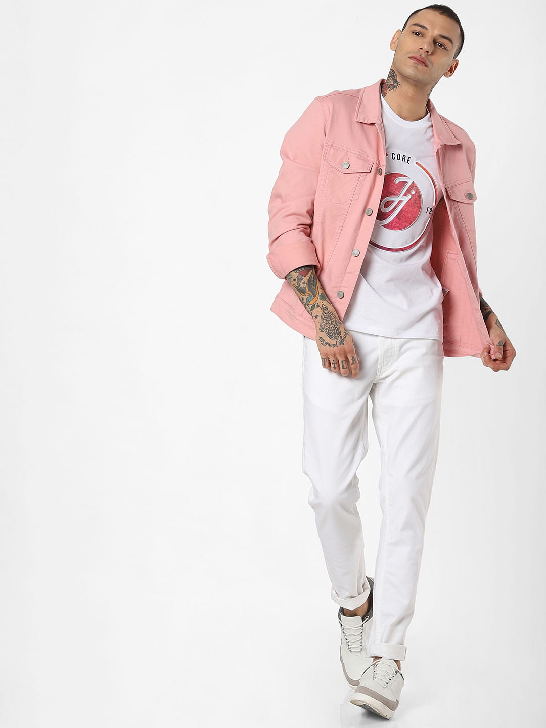 White Logo Print Crew Neck T-Shirt