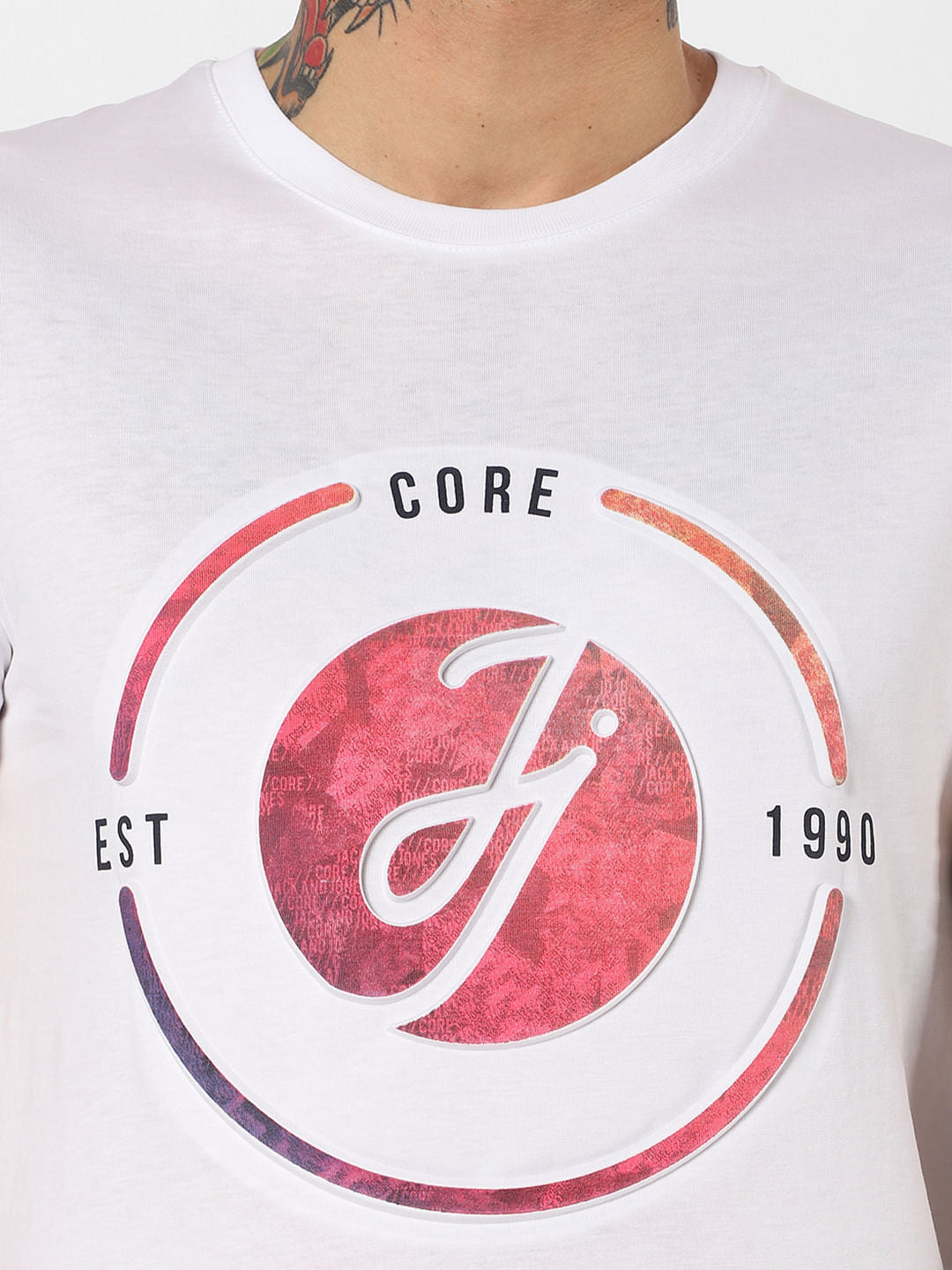 White Logo Print Crew Neck T-Shirt