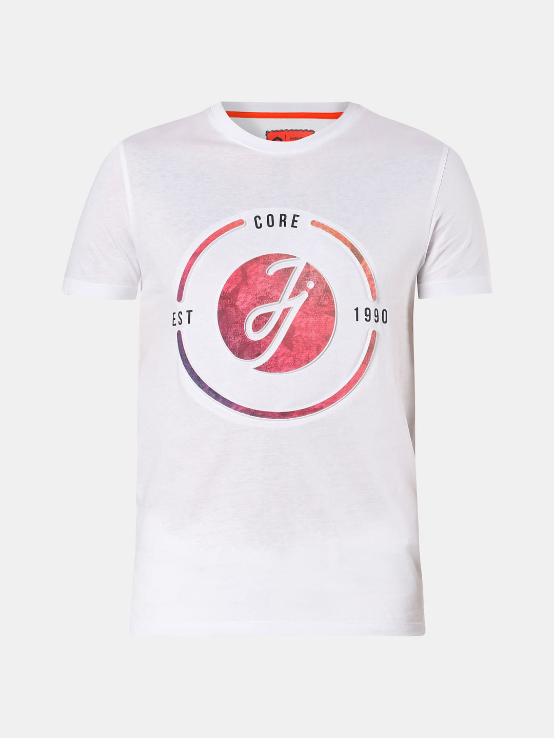 White Logo Print Crew Neck T-Shirt