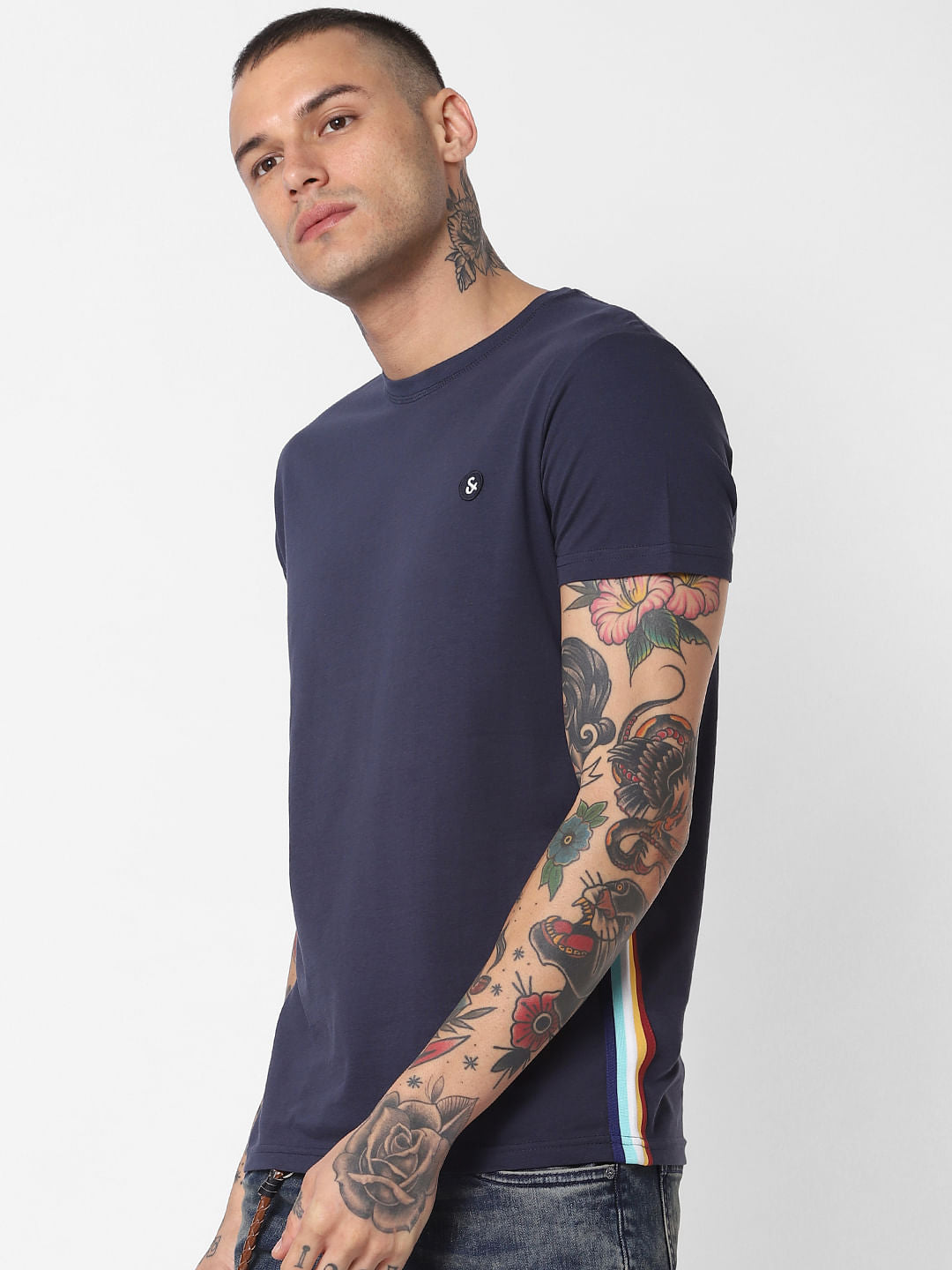 Blue Tape Detail Crew Neck T-Shirt