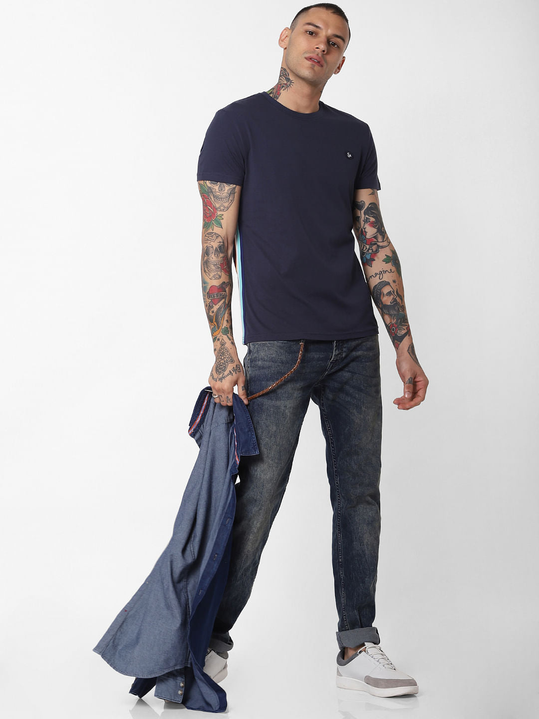 Blue Tape Detail Crew Neck T-Shirt