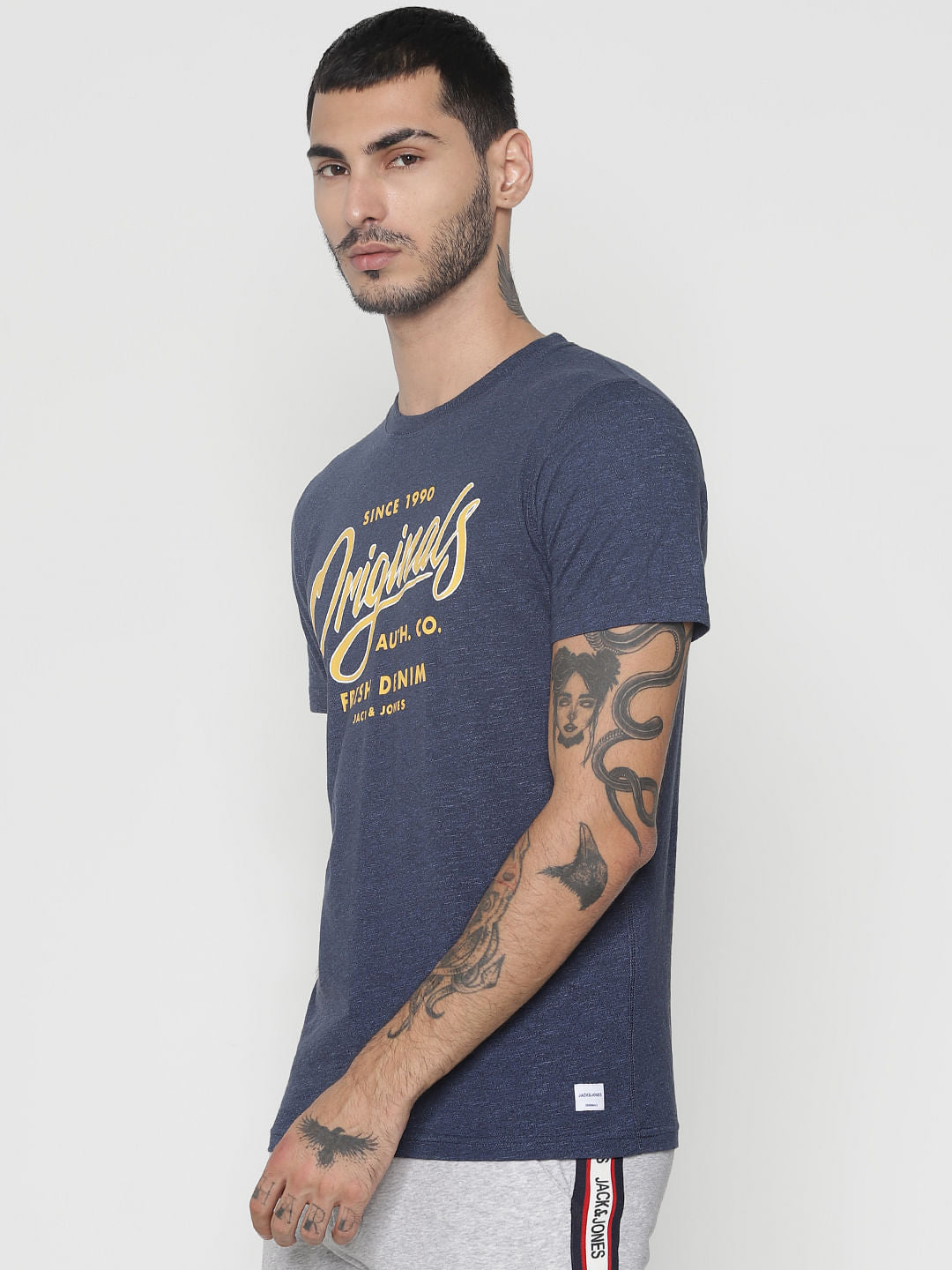 Blue Logo Print Crew Neck T-Shirt