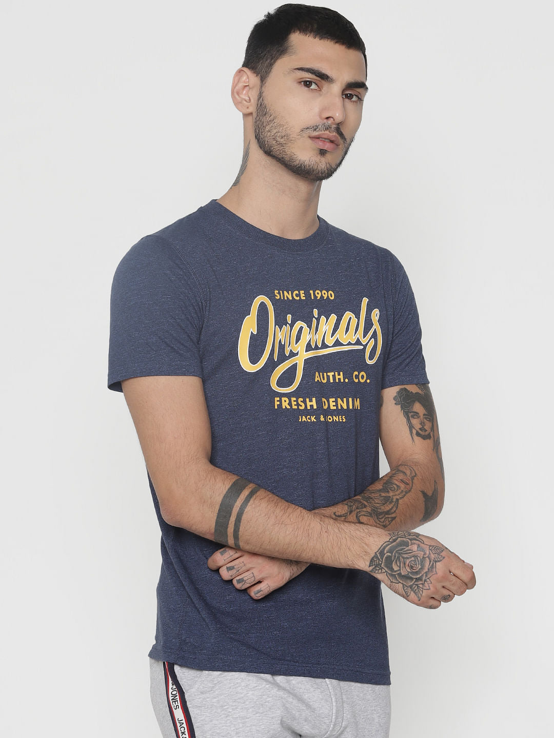 Blue Logo Print Crew Neck T-Shirt