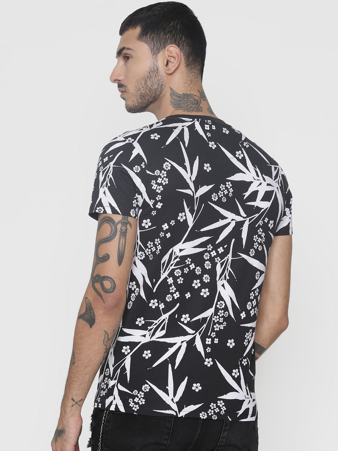 Black All Over Print Crew Neck T-Shirt