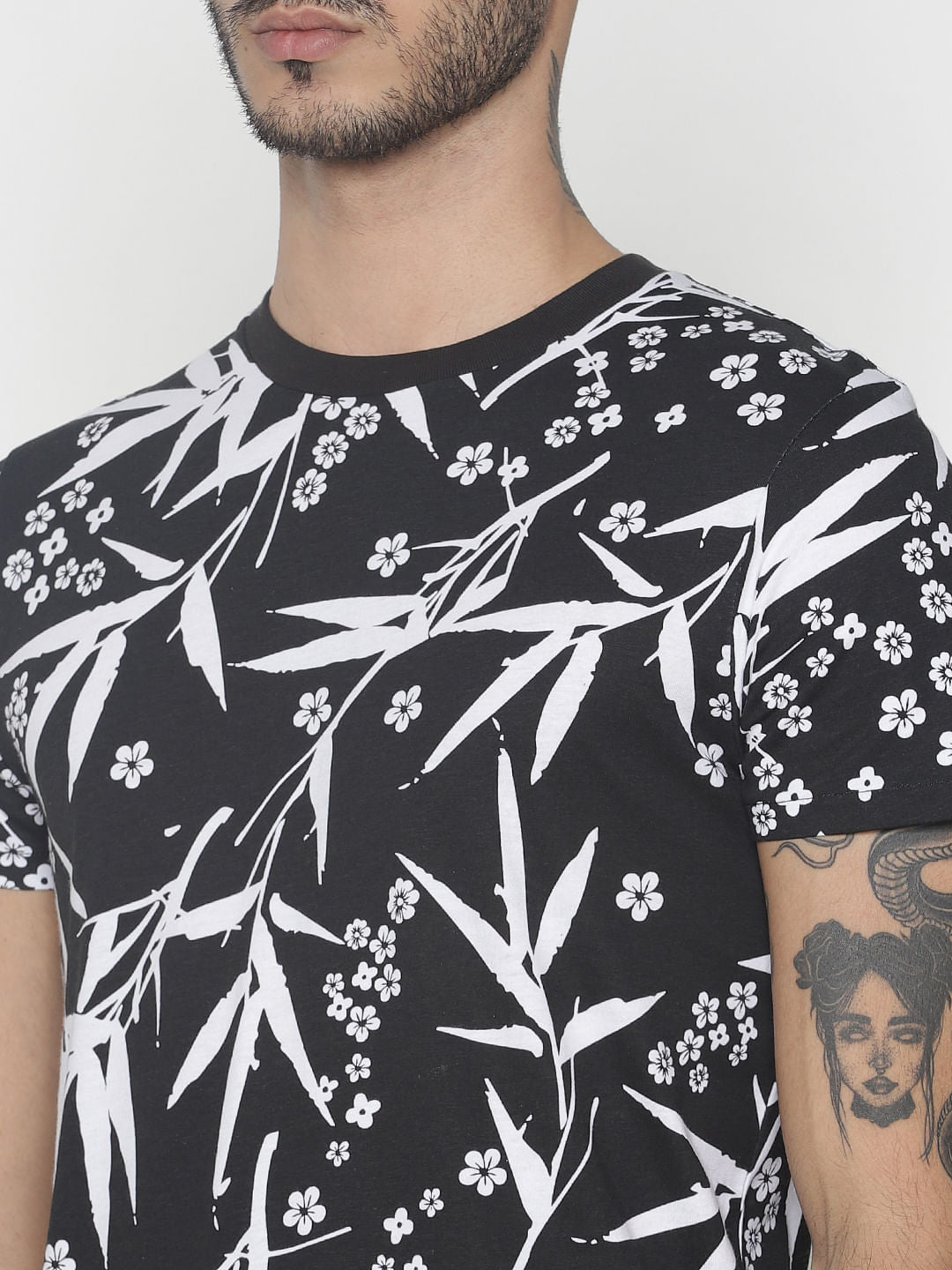 Black All Over Print Crew Neck T-Shirt