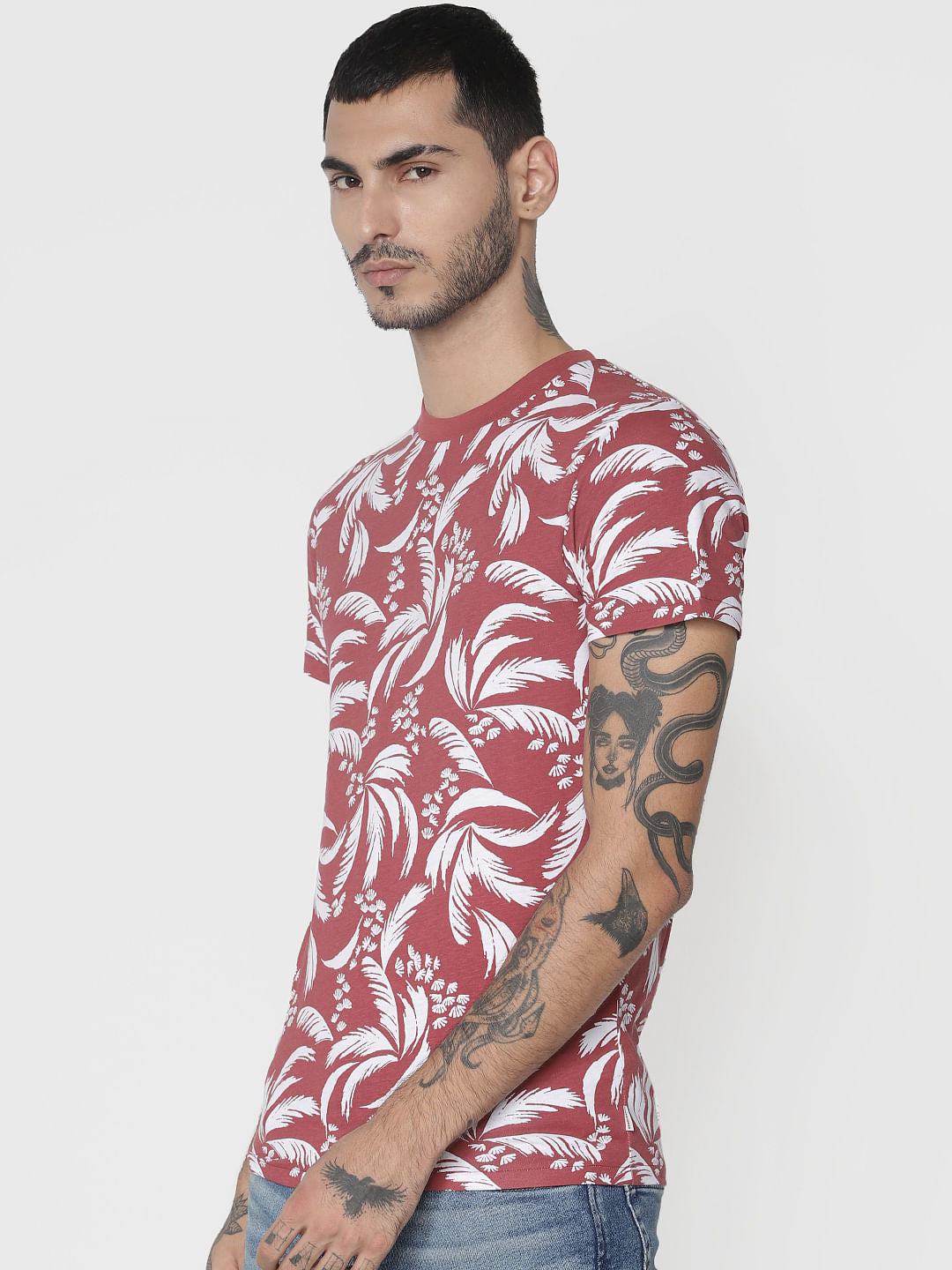 Red All Over Print Crew Neck T-Shirt