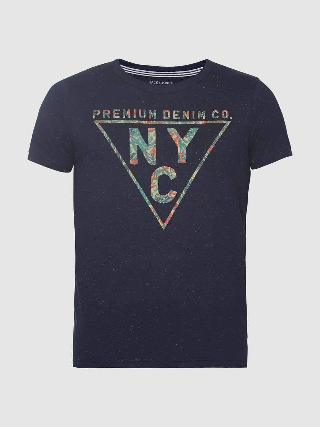 Navy Blue Graphic Print Crew Neck T-Shirt
