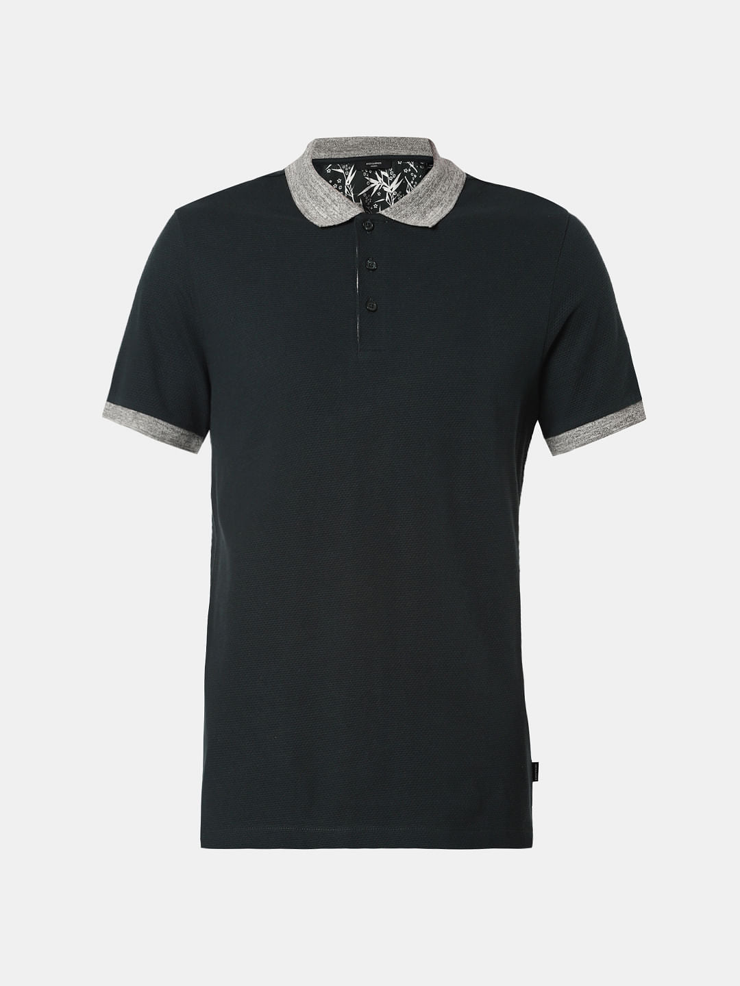 Dark Green Contrast Tipping Polo Neck T-Shirt