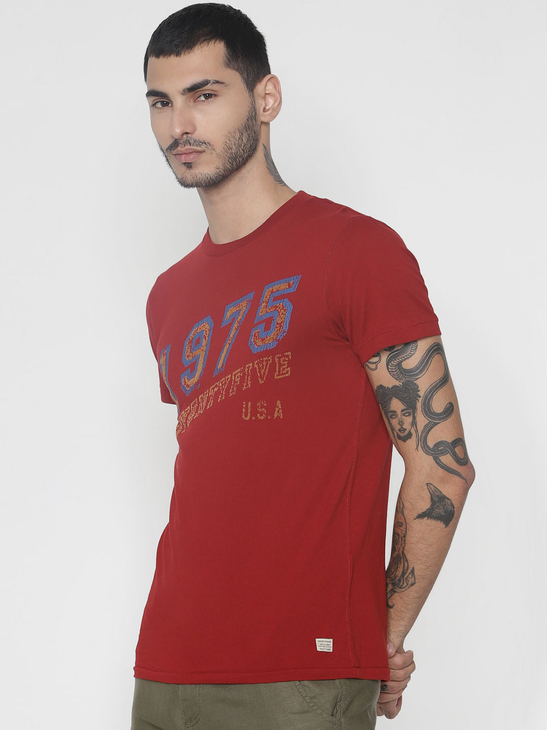 Red Text Print Crew Neck T-Shirt