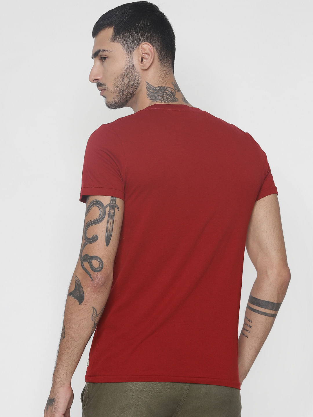 Red Text Print Crew Neck T-Shirt