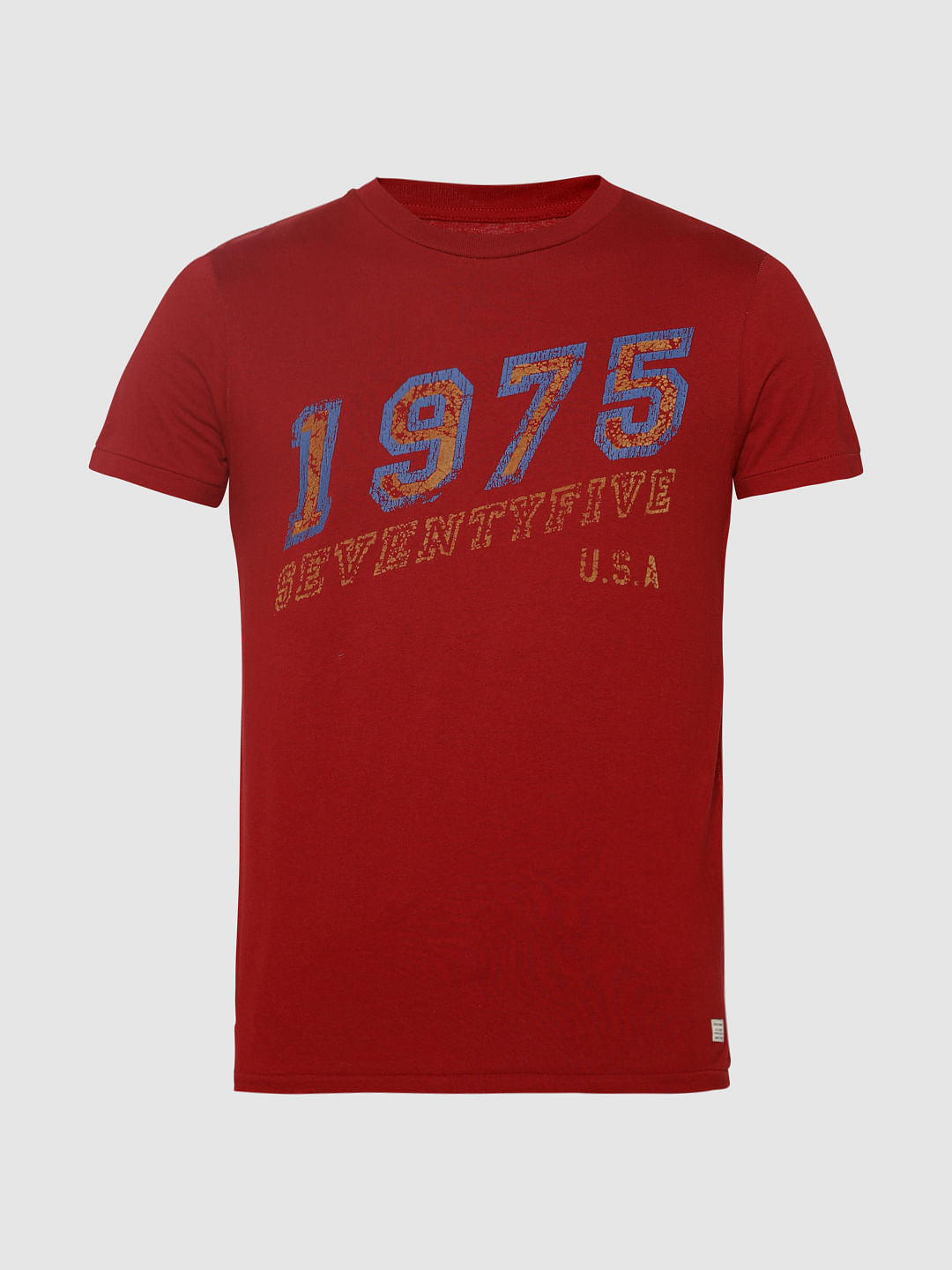 Red Text Print Crew Neck T-Shirt