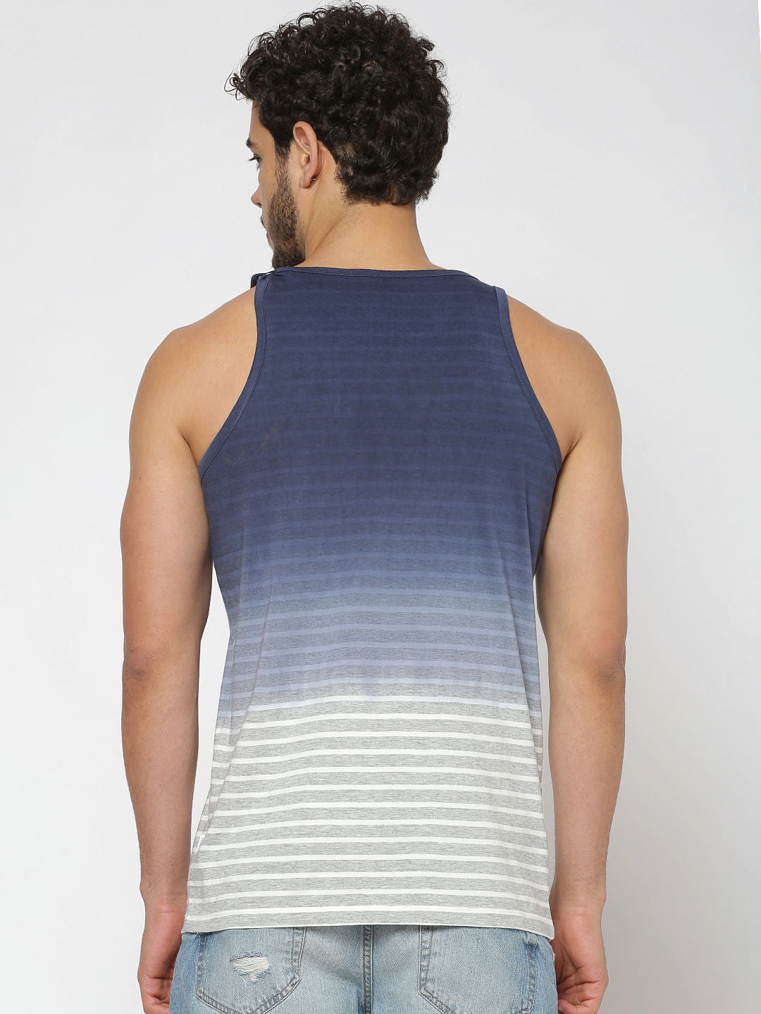 Blue Striped Slim Fit Tank Top