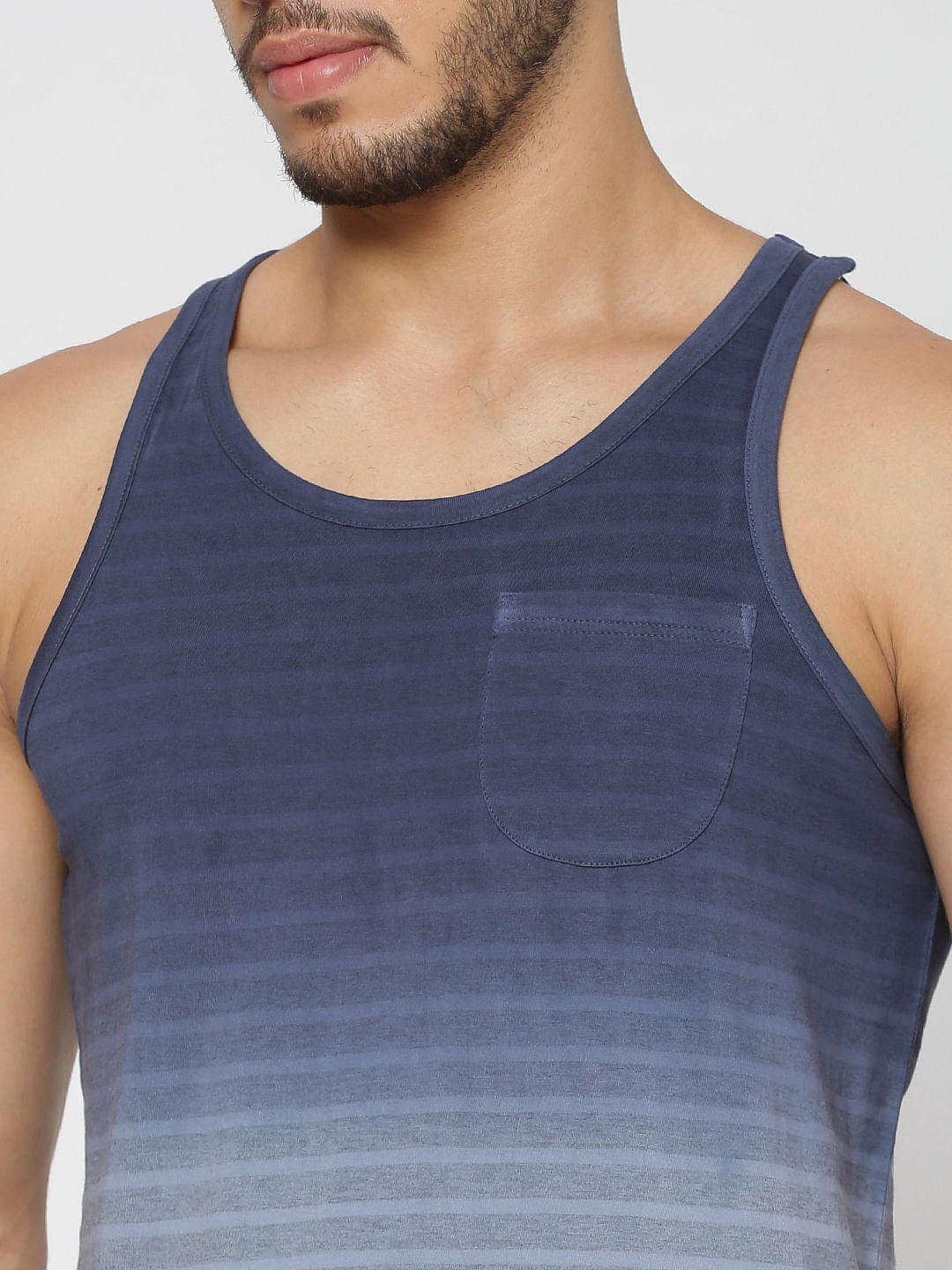 Blue Striped Slim Fit Tank Top
