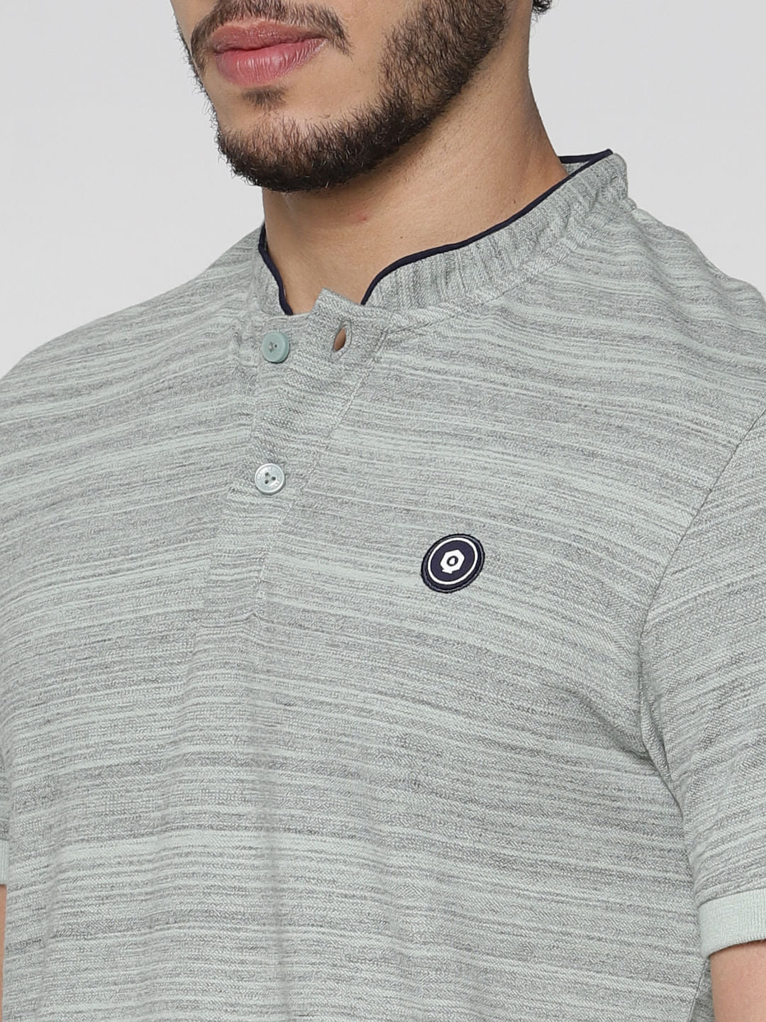 Grey Printed Polo Neck T-Shirt
