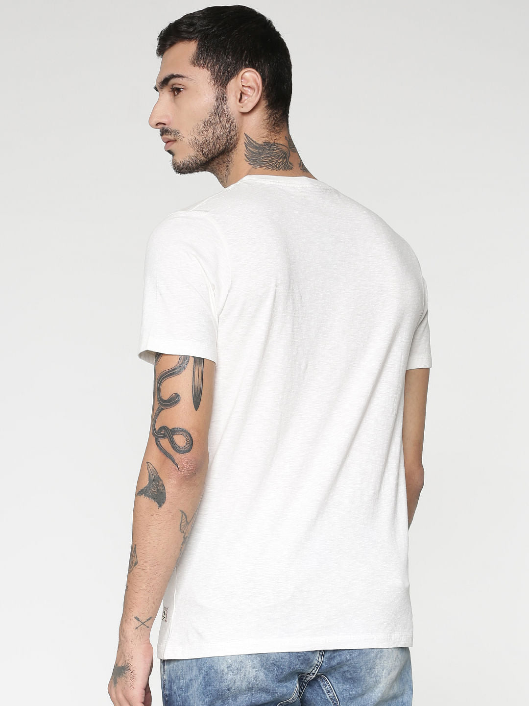 White Text Print Crew Neck T-Shirt