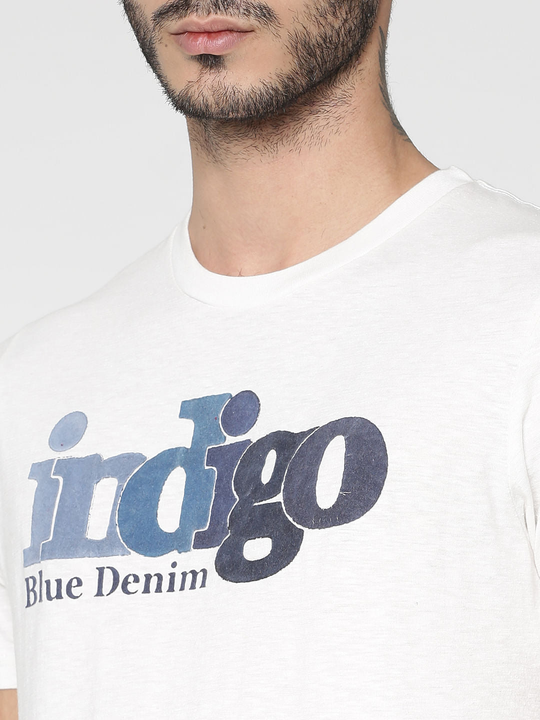White Text Print Crew Neck T-Shirt