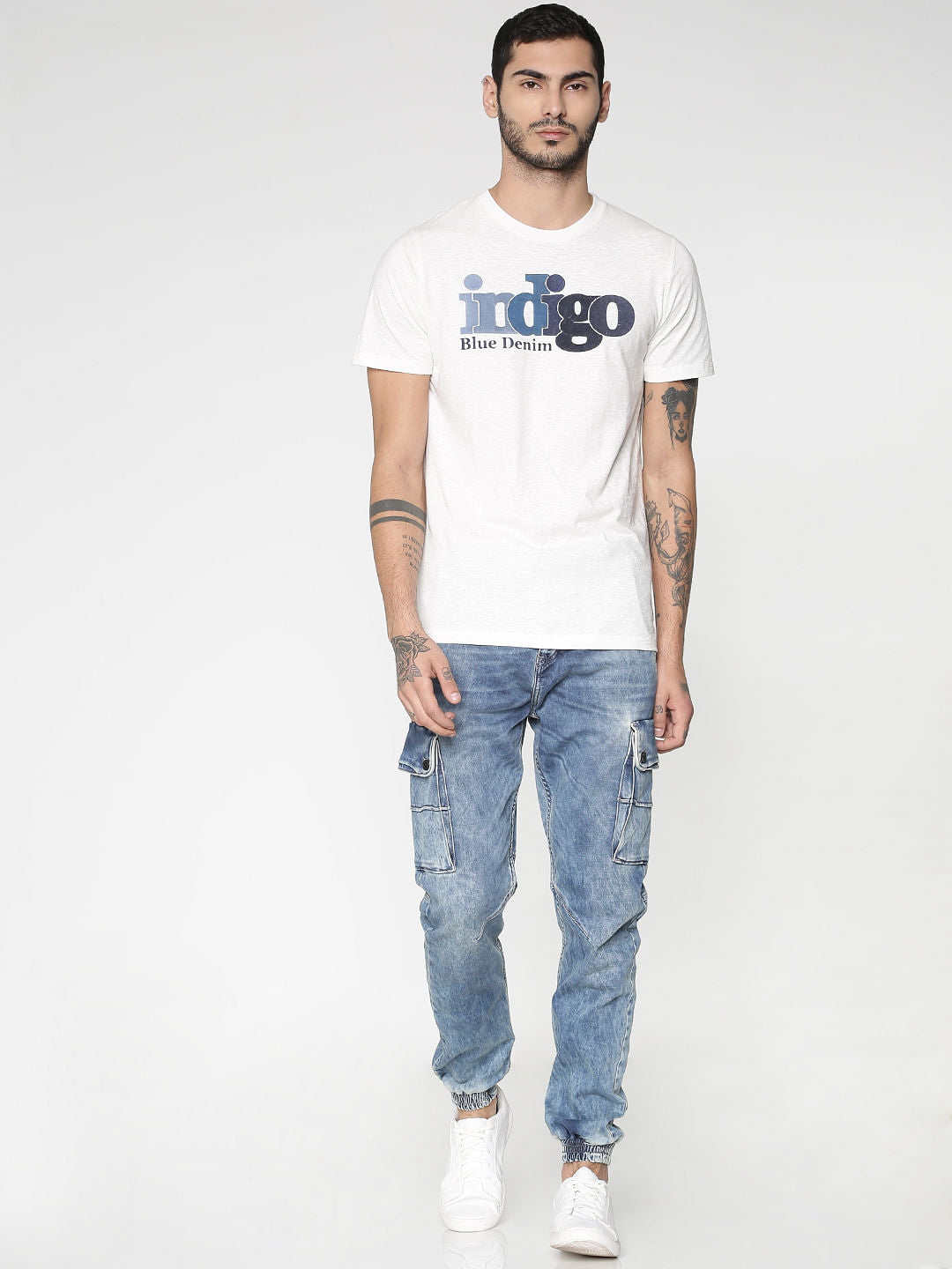 White Text Print Crew Neck T-Shirt