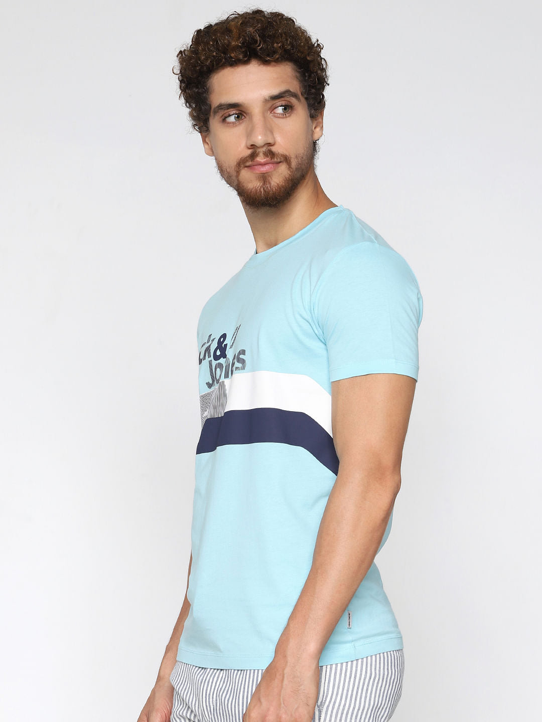 Blue Logo Print Crew Neck T-Shirt