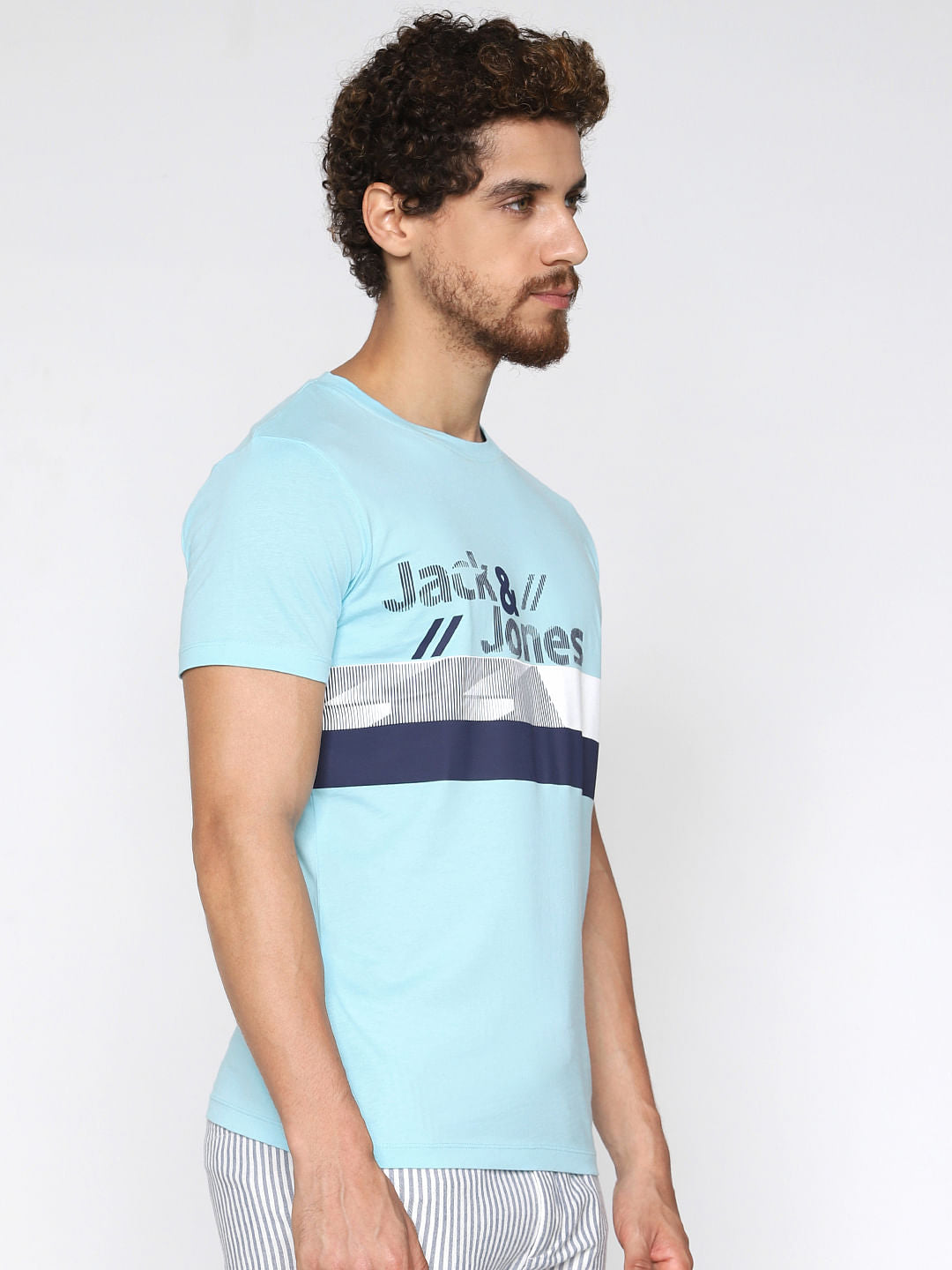 Blue Logo Print Crew Neck T-Shirt