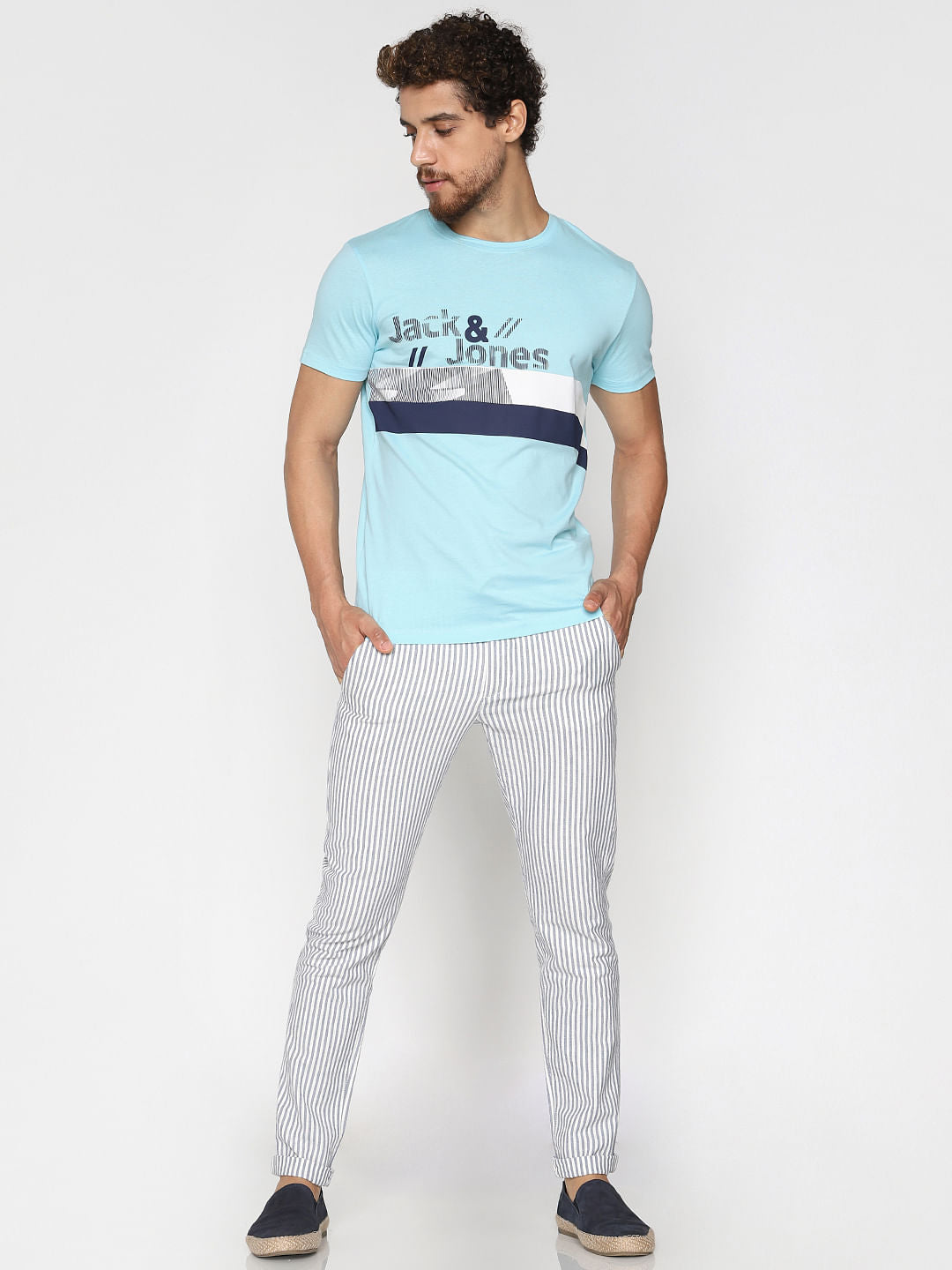 Blue Logo Print Crew Neck T-Shirt