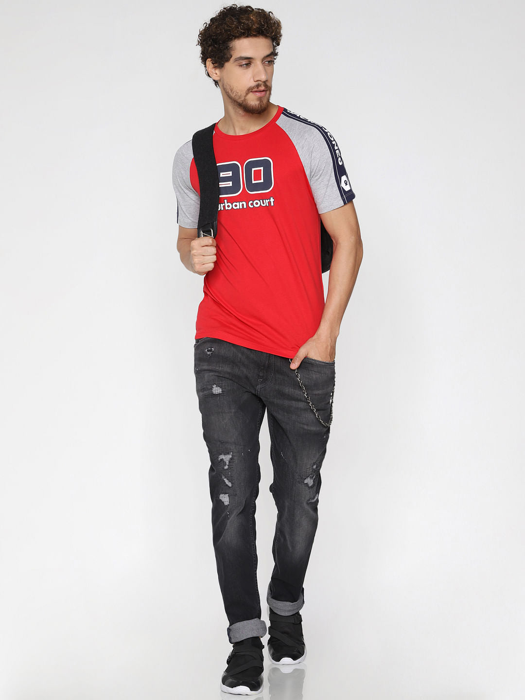 Red Colourblocked Crew Neck T-Shirt