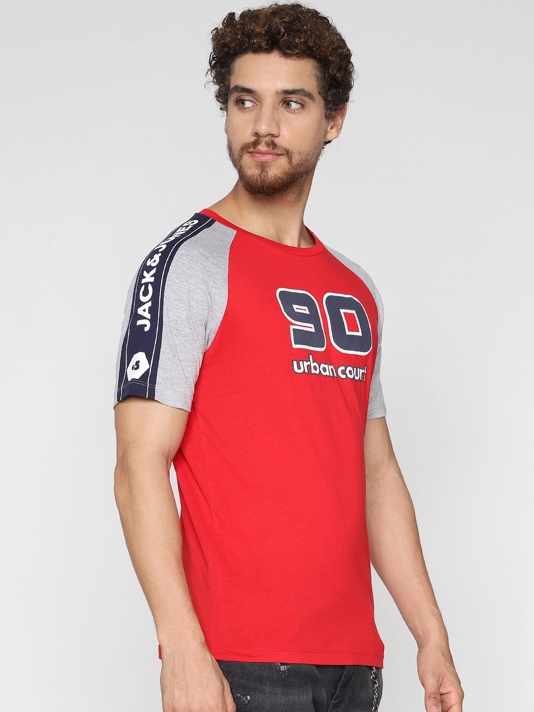 Red Colourblocked Crew Neck T-Shirt