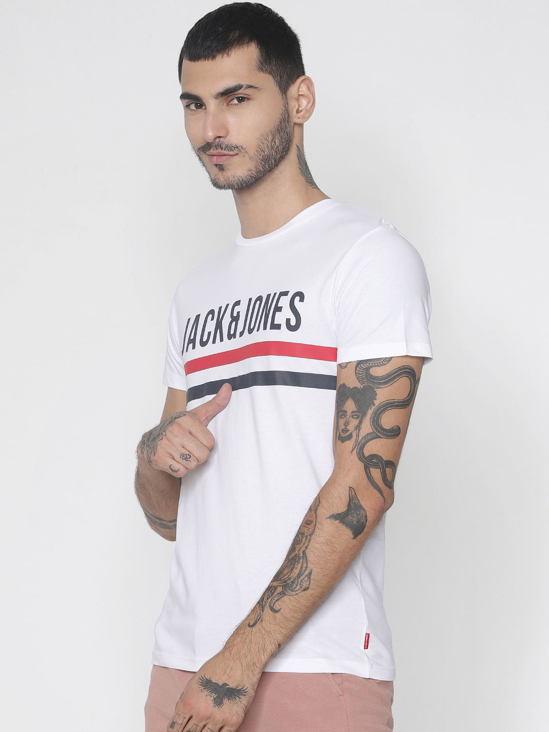 White Logo Print Crew Neck T-Shirt