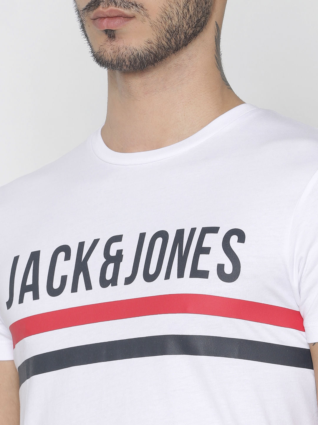White Logo Print Crew Neck T-Shirt