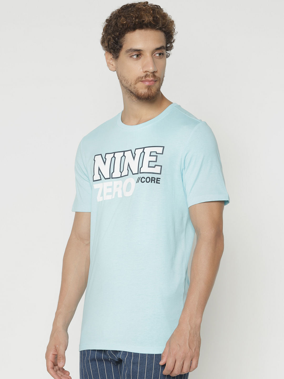 Blue Text Print Crew Neck T-Shirt