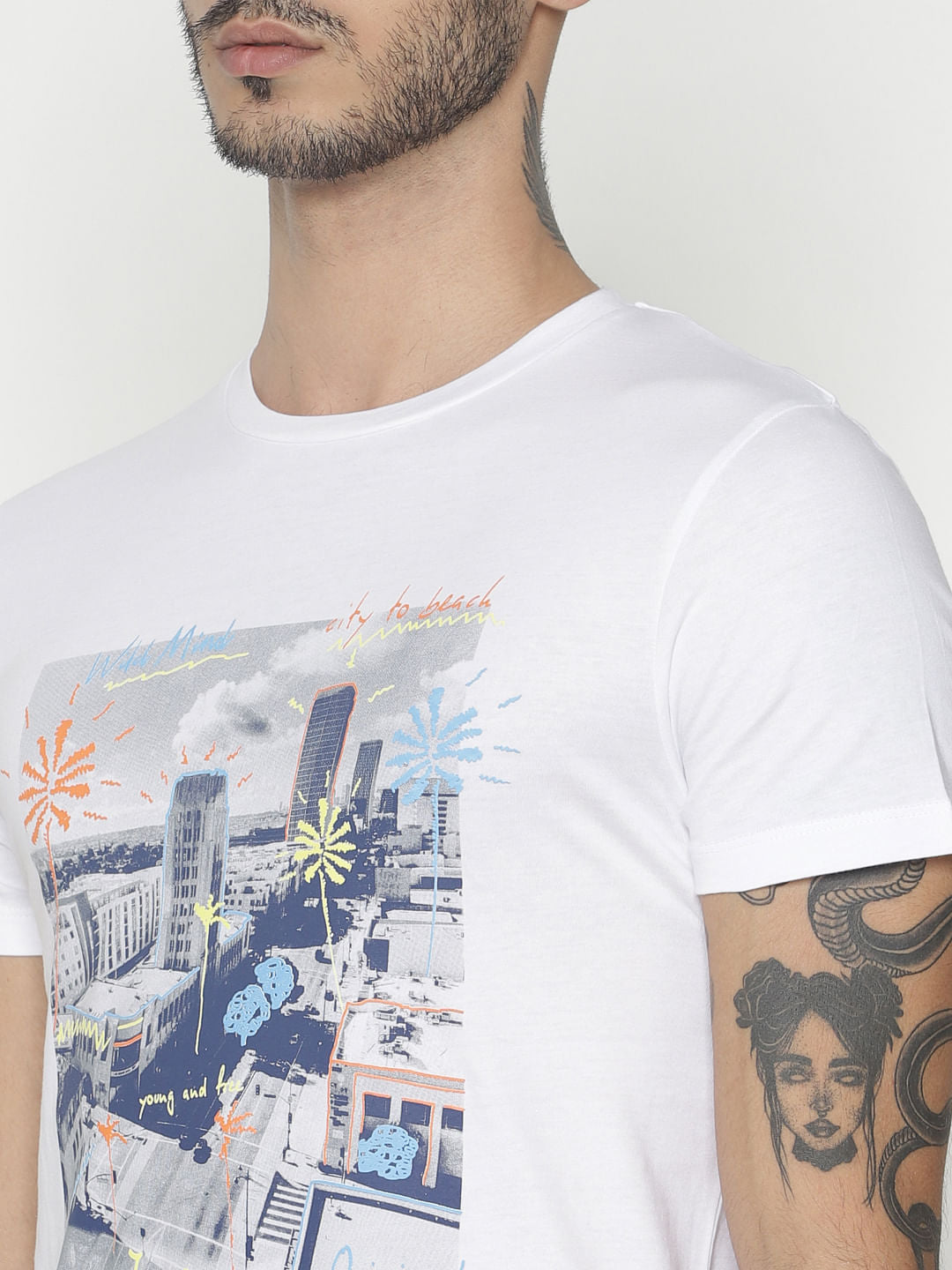 White Graphic Print Crew Neck T-Shirt