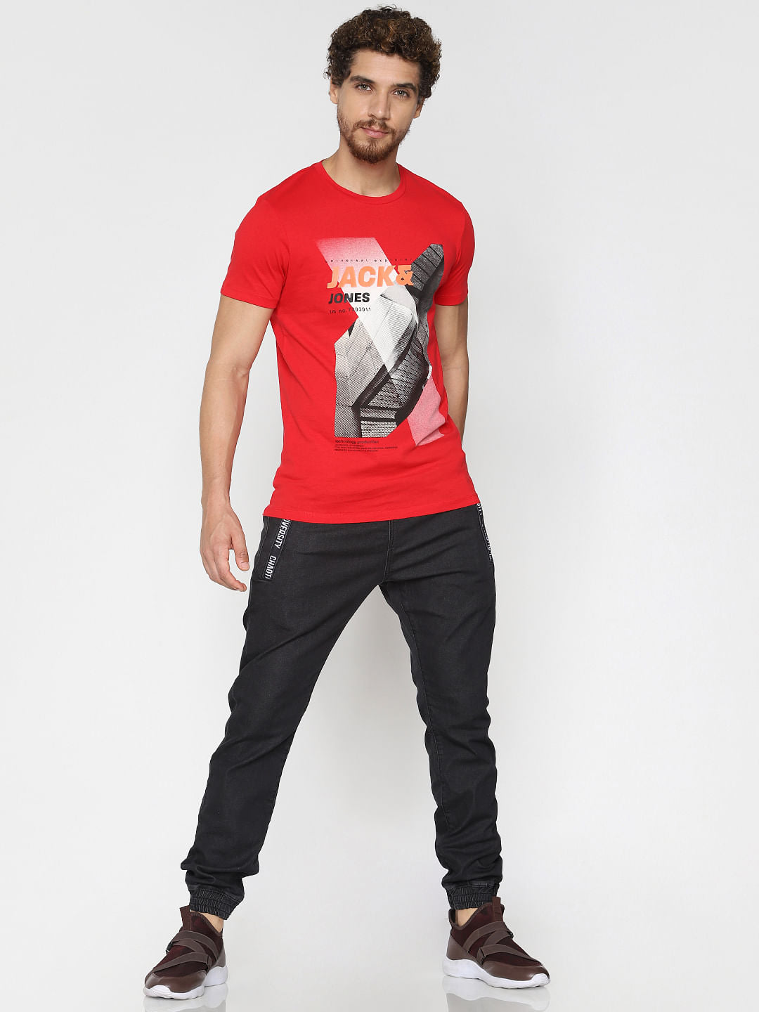 Red Logo Print Crew Neck T-Shirt
