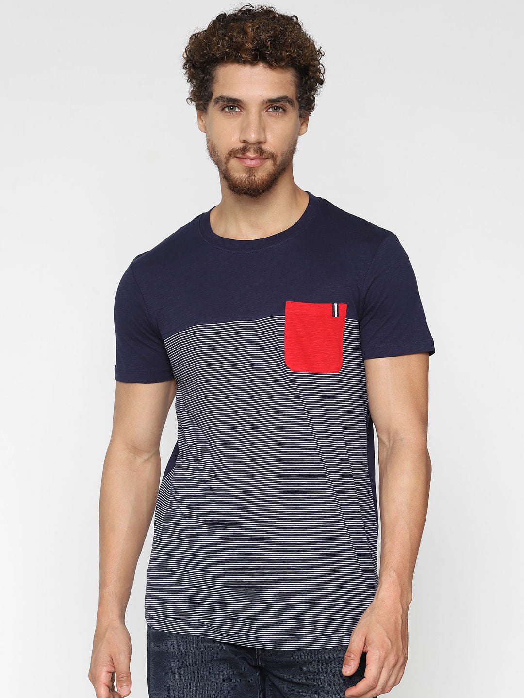 Blue Striped Crew Neck T-shirt