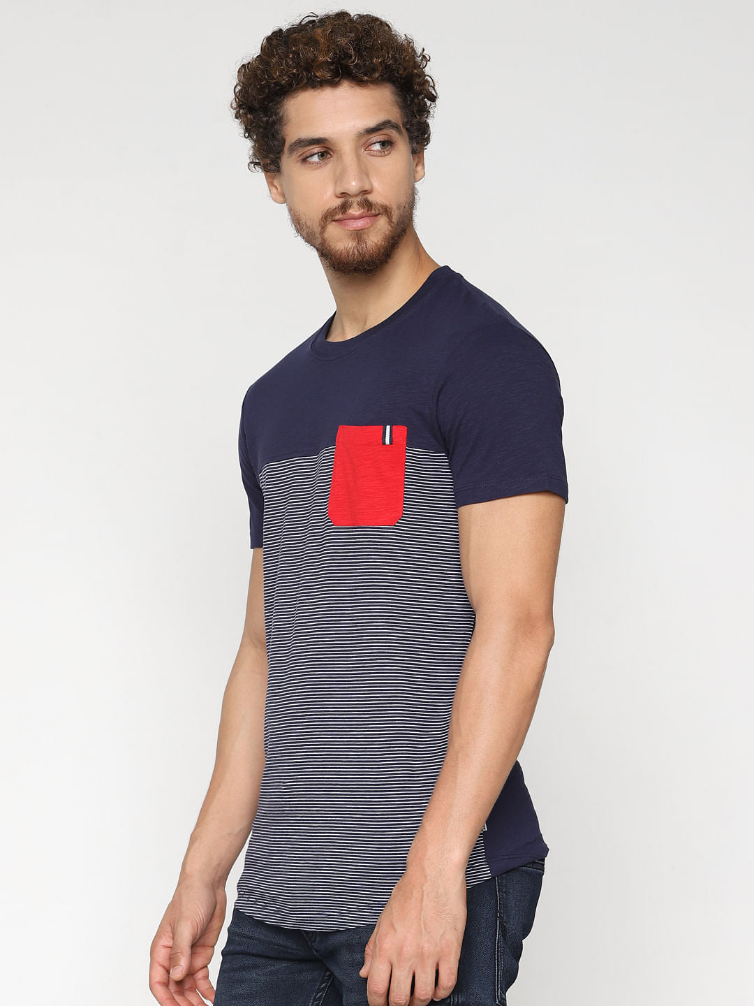 Blue Striped Crew Neck T-shirt