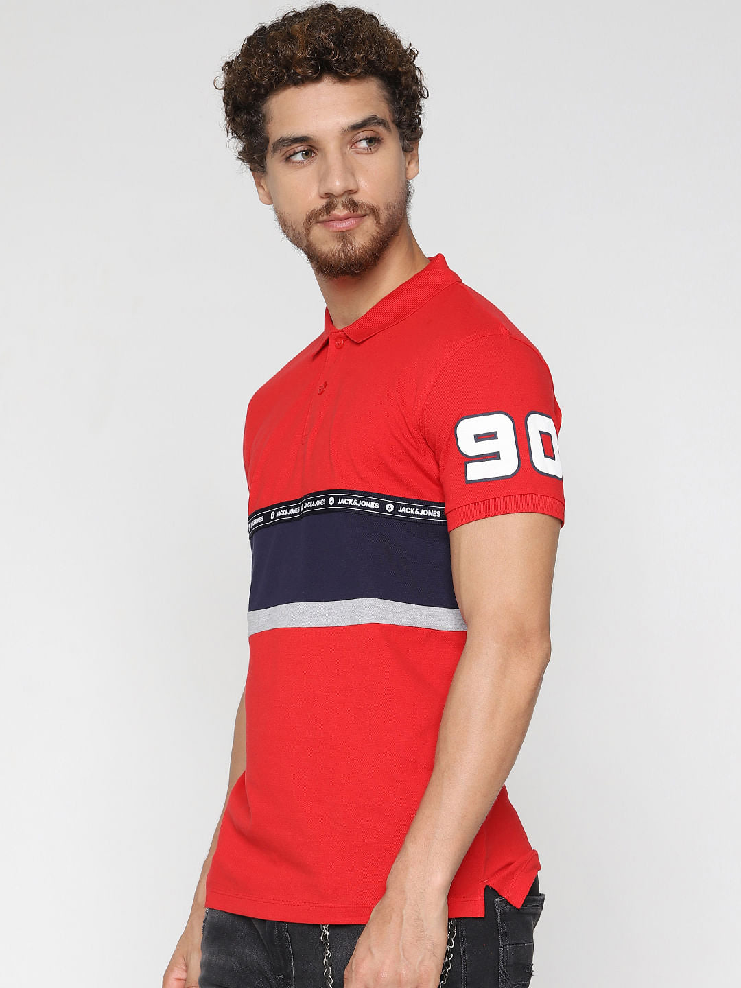 Red Patch Print Polo Neck T-Shirt