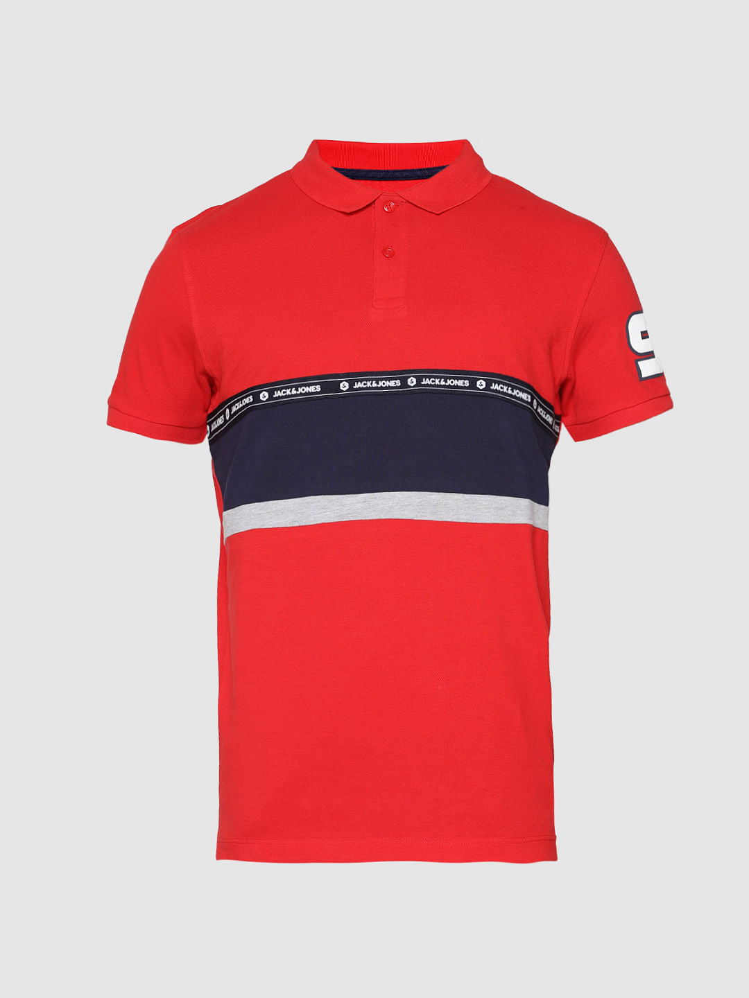Red Patch Print Polo Neck T-Shirt