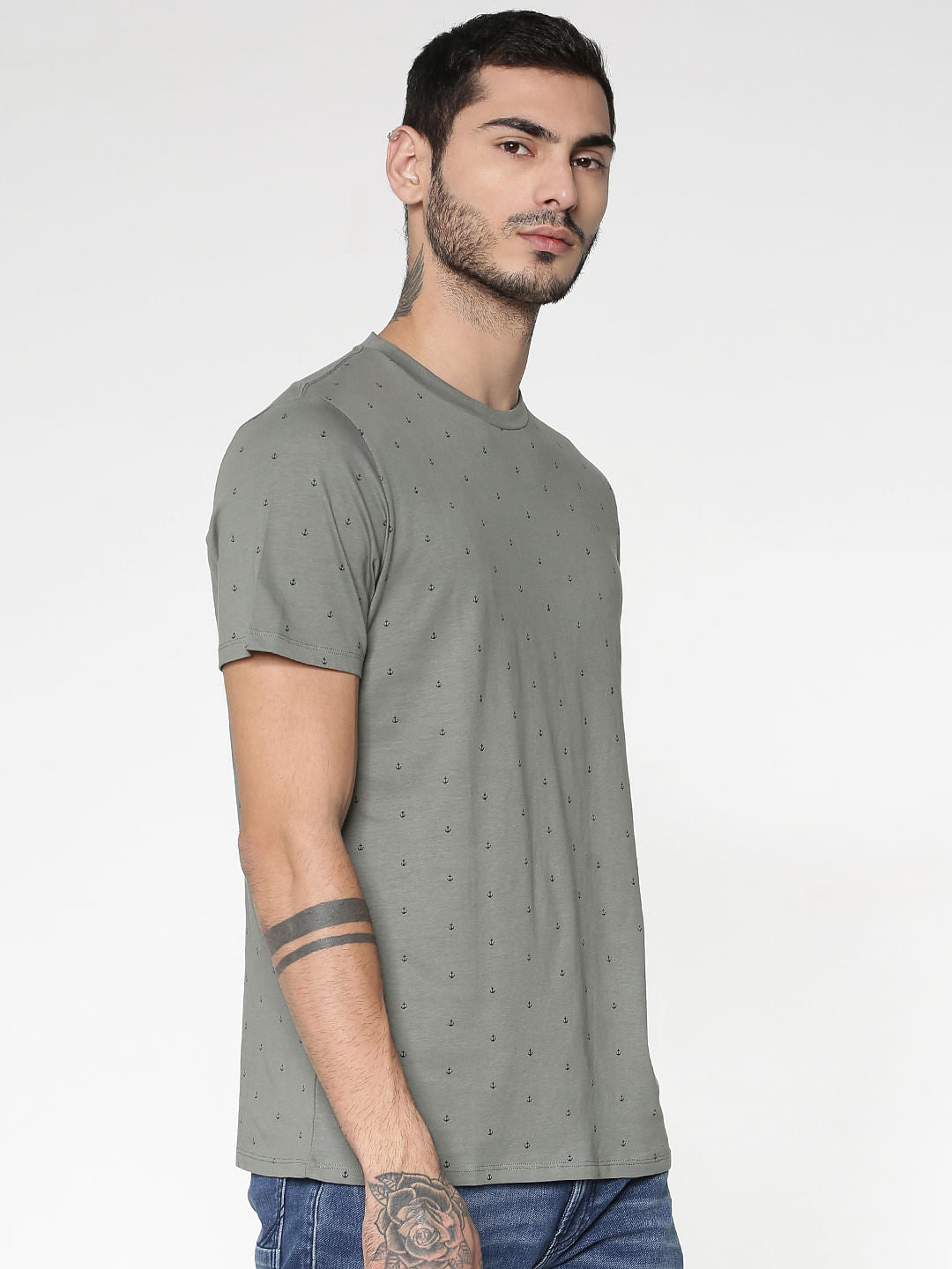 Grey All Over Print Crew Neck T-Shirt