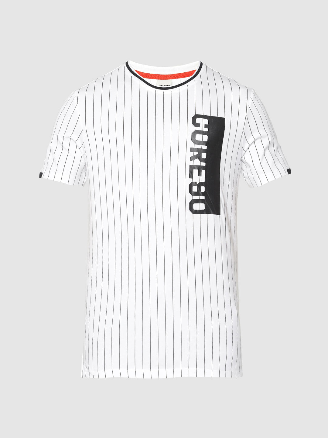 White Striped Crew Neck T-Shirt