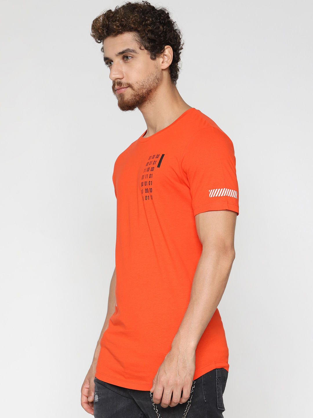 Orange Printed Crew Neck T-Shirt