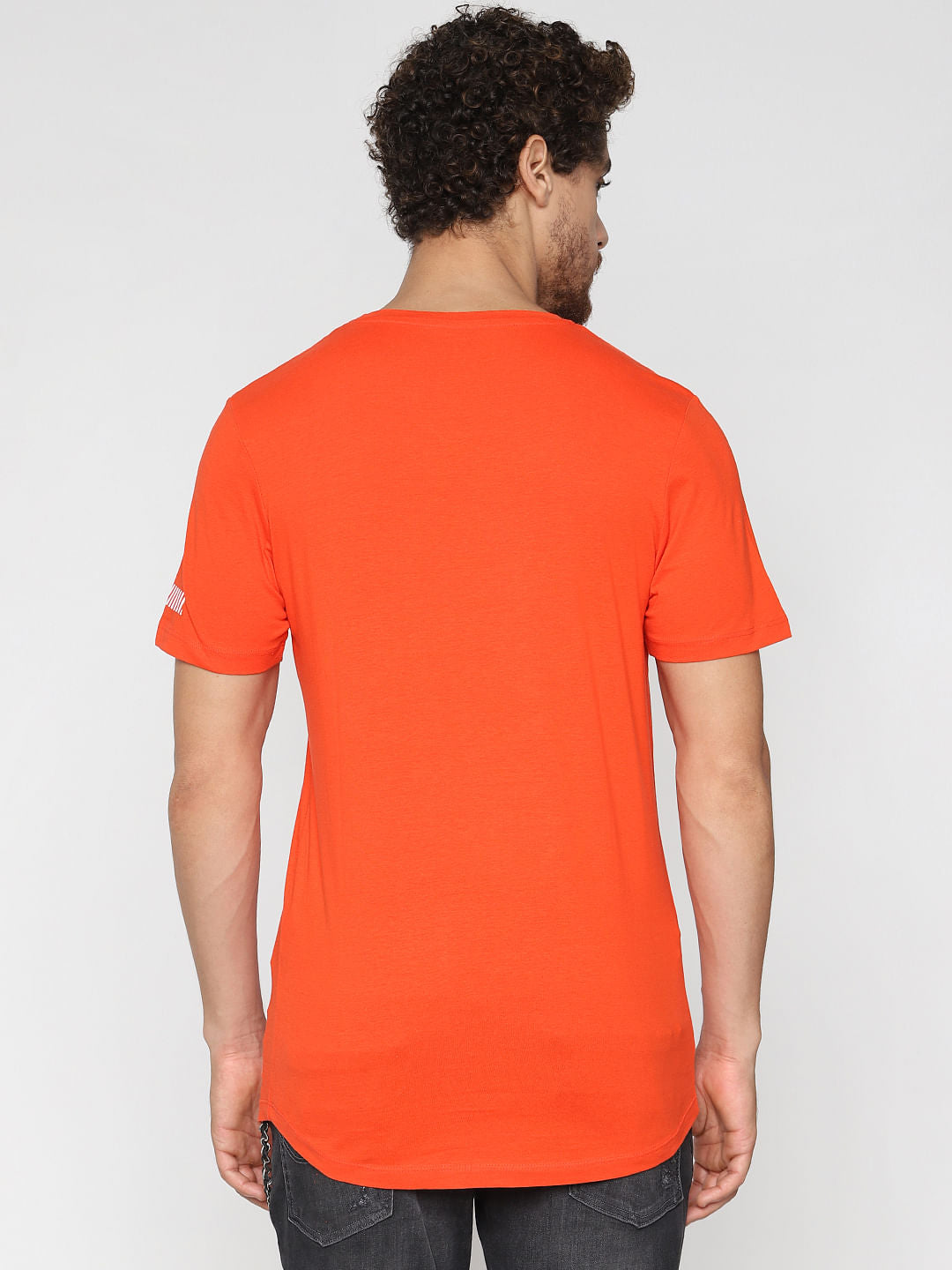 Orange Printed Crew Neck T-Shirt
