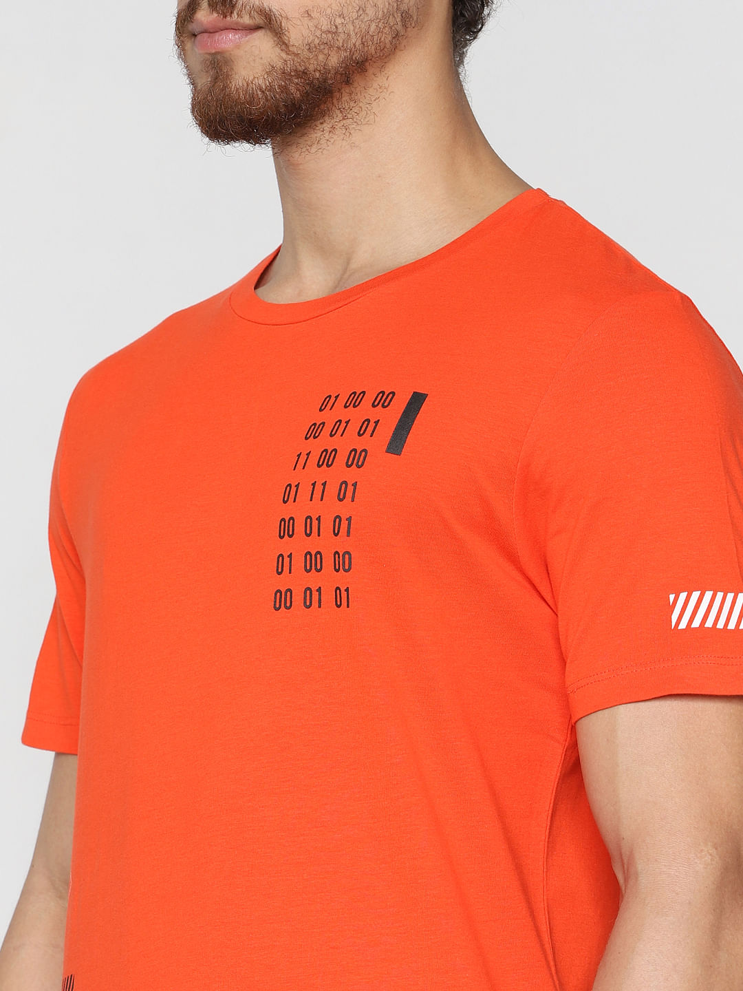 Orange Printed Crew Neck T-Shirt