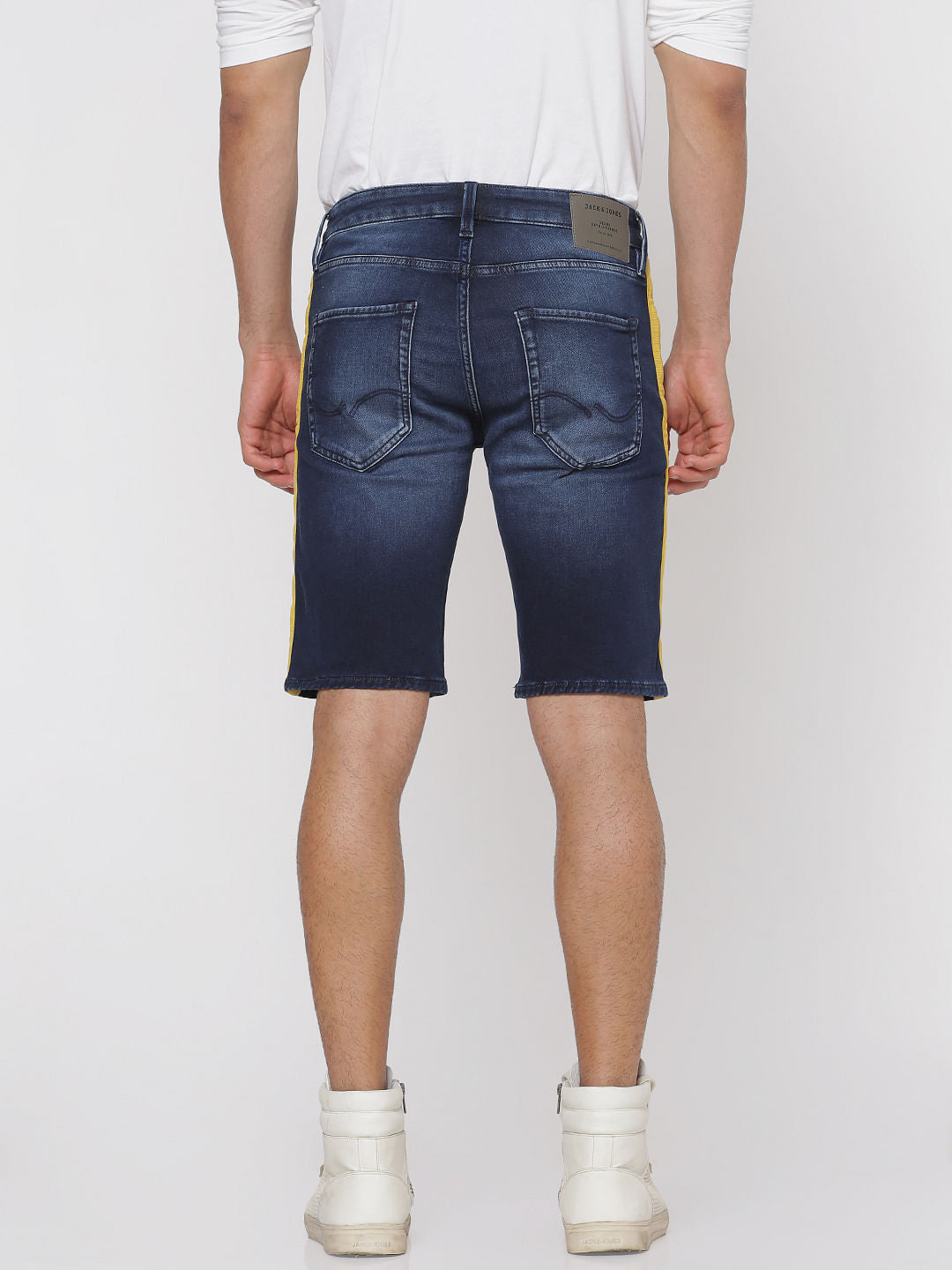Blue Side Tape Detail Slim Fit Denim Shorts
