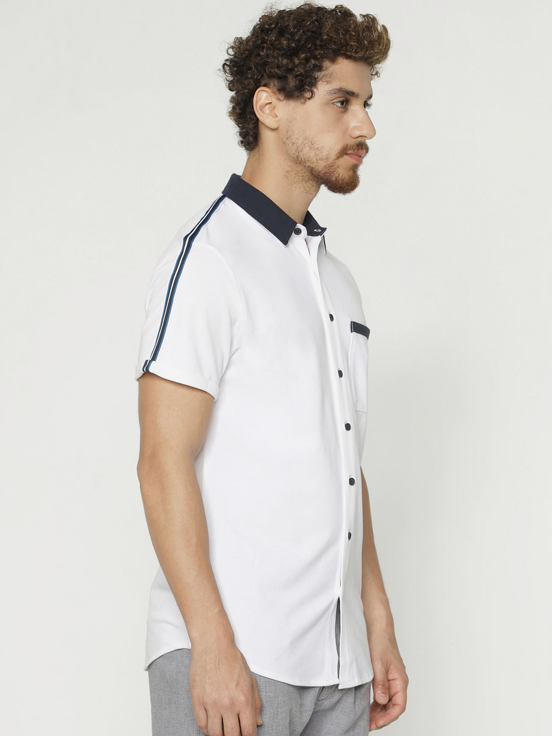 White Tape Detail Short Sleeves Shirt