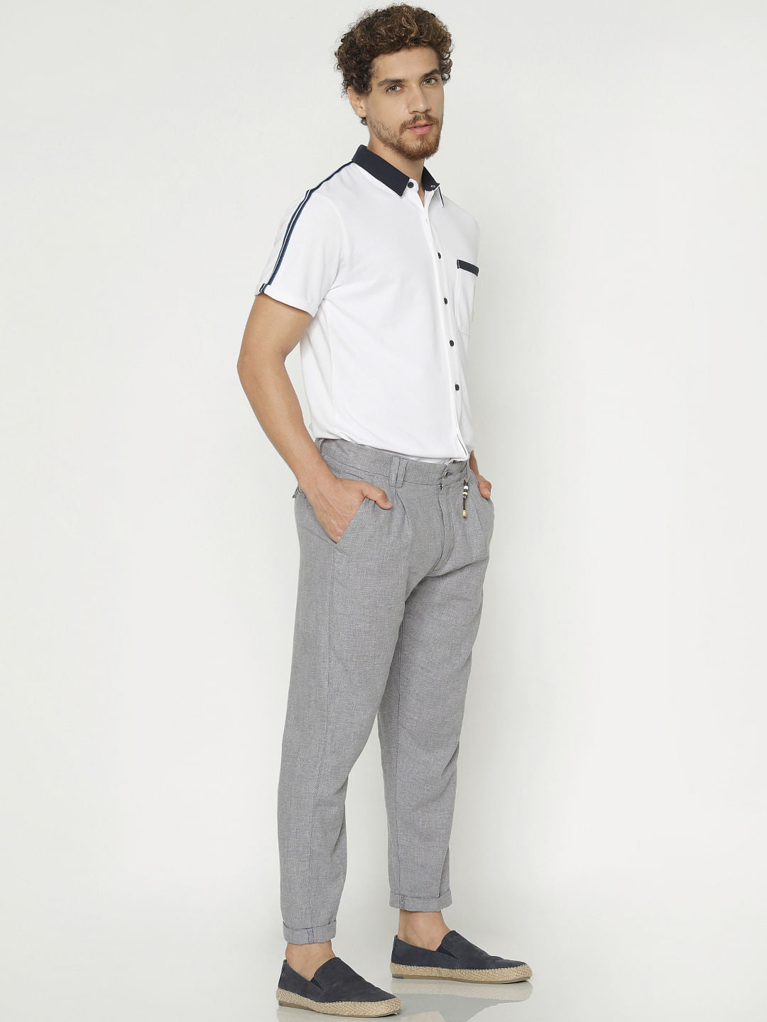 White Tape Detail Short Sleeves Shirt