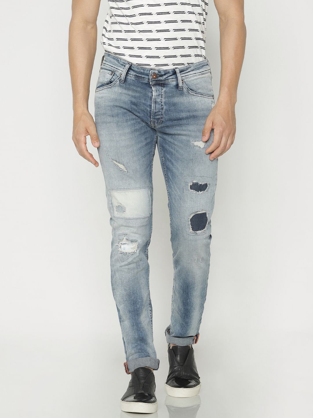 Blue Ripped Glenn Slim Fit Jeans