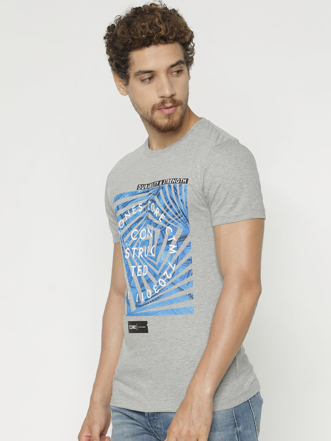 Grey Graphic Print Crew Neck T-Shirt