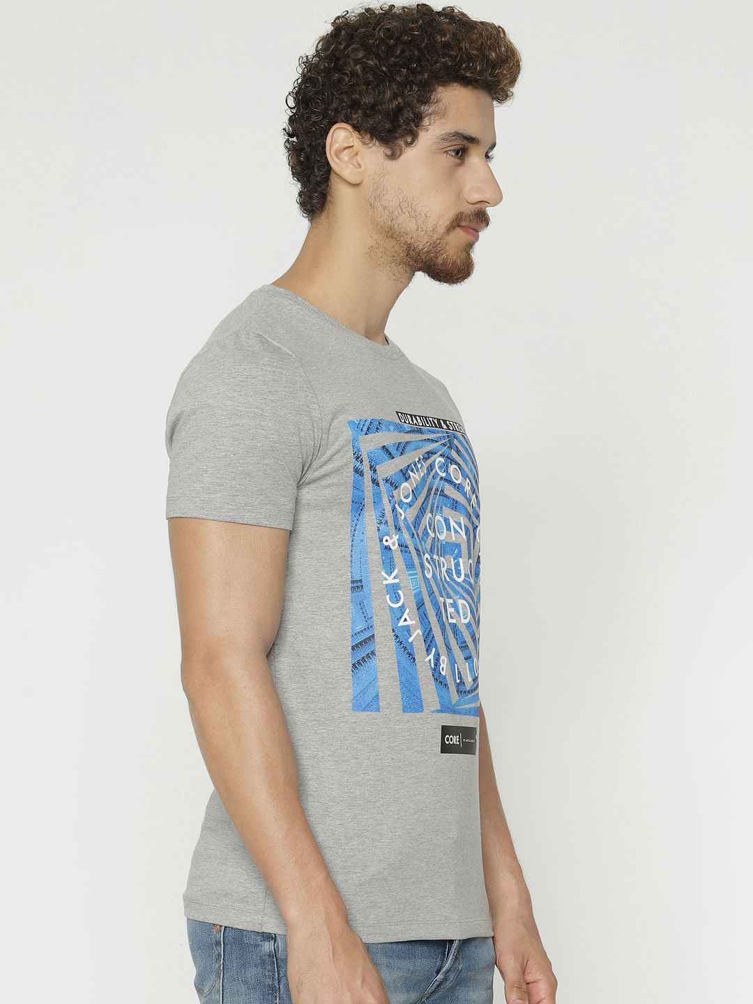 Grey Graphic Print Crew Neck T-Shirt